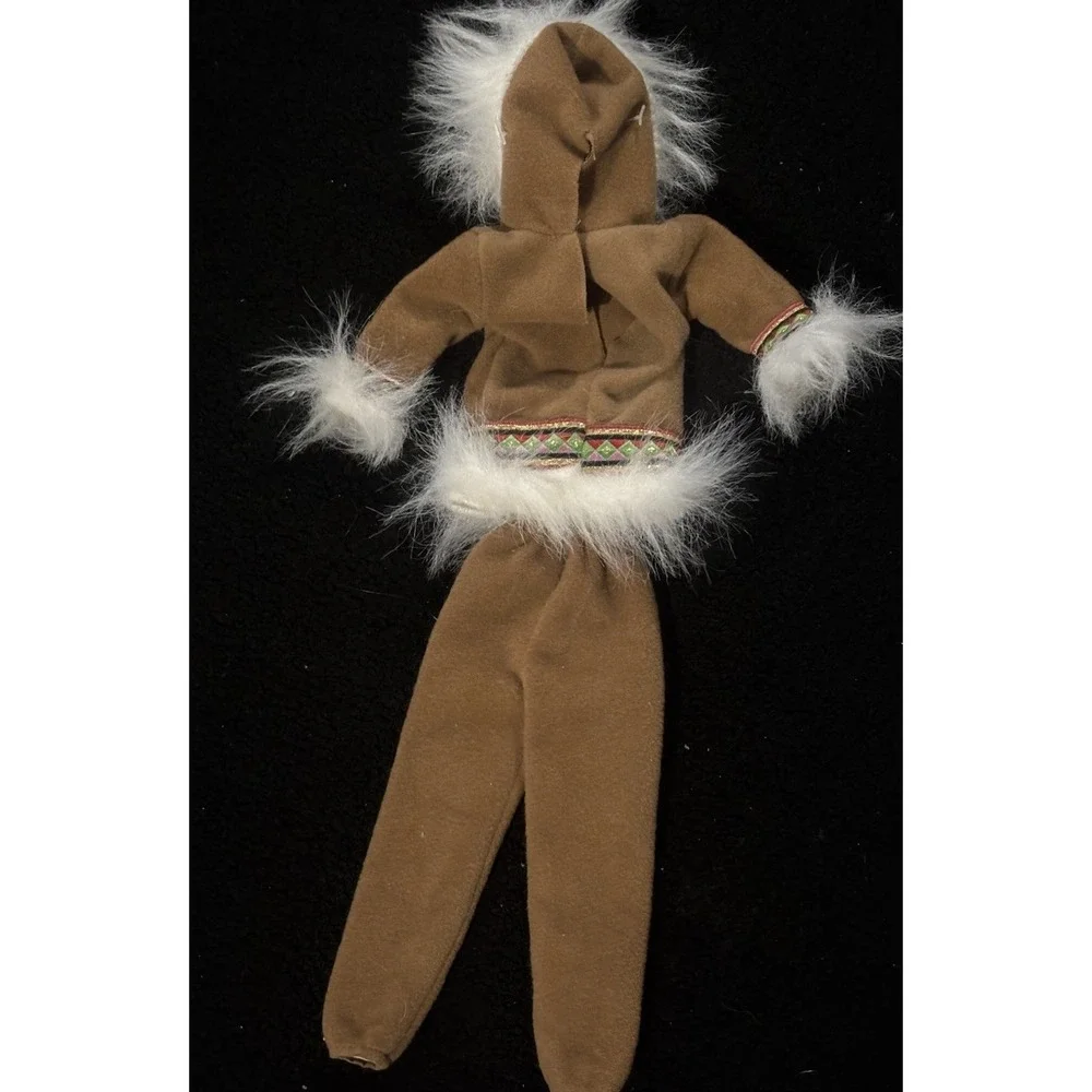 Vintage 1996 Artic Barbie Matching Outfit‎ Brown With Fur Trim Pants & Pullover